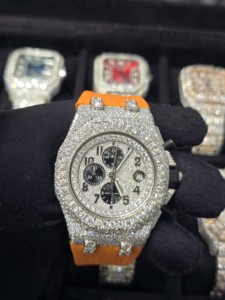 Reloj de Pulsera con Correa de Goma Naranja, Oro Rosa de 18K, Cristal de Zafiro, Esfera Analógica con Diamantes Moissanite, Movimiento de Cuarzo, Diseño Personalizado de Lujo - Product Image 5