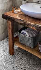 Mueble de baño de madera con borde natural y estante de almacenamiento abierto, mesa consola de lavabo de madera maciza para decoración de baño contemporáneo - Product Image 2