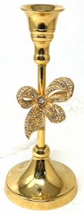 Elegant Gold Aluminum Candlestick <b>Holder</b> with Sparkling Crystal <b>Bow</b> Accent Modern Taper Candle Stand Wedding and Home Table De - Product Image 3