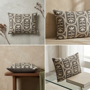 Cojín Decorativo con Estampado Geométrico en Terracota y Crema para Sillón y Sofá de Sala de Estar, BLOCK PRINT-WINE 44x44 cm - Product Image 5
