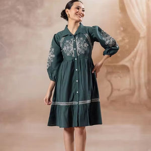 Vestido Midi Formal de Verano para Mujer al por Mayor, Estampado Floral, Georgette, Ecológico, Transpirable, con Forro de Algodón - Product Image 1