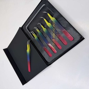 Getup Brosons Impex Ensemble de pinces à cils en acier inoxydable japonais couleur arc-en-ciel, outils de précision, pointes lisses, emballage en boîte - Product Image 6