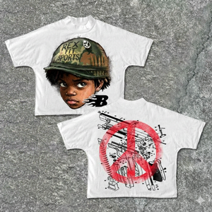 T-shirt noir pour homme en coton lourd 100 %, coupe courte et ample, impression DTG personnalisée, manches courtes. - Product Image 1