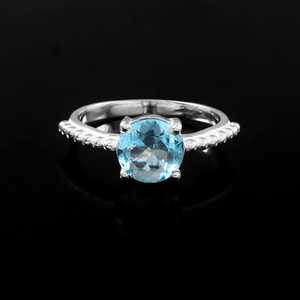 Anillo de Plata de Ley 925 con Topacio Azul, Anillo de Diseño con Engaste de Garras Hecho a Mano, Joyería con Piedra Preciosa Natural, Regalo para Mujer - Product Image 2