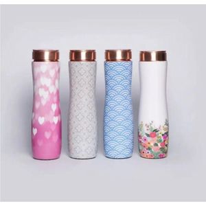 Pure Copper Water Bottle 1000ml Ayurvedic Leak Proof Copper Vessel Floral Paisley Print Copper Flask Yoga Sports Gym <b>Drinkware</b> - Product Image 4
