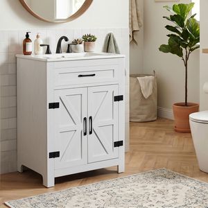 Mobile Lavabo con Ante Scorrevoli a Soffietto 76x47x91cm, Bianco Melaminico a Forma di U per Bagno - Product Image 5