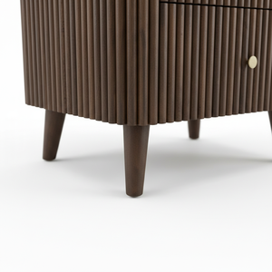 Table d'appoint moderne avec 2 tiroirs, en MDF acacia, placage chêne, plateau en marbre, design dynamique pour salles à manger et espaces de vie. chambre à coucher. - Product Image 6