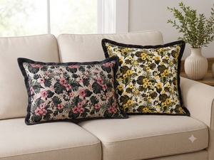 100% Herringbone Linen Floral Printed Cushion <b>Cover</b> | Premium Decorative <b>Throw</b> Pillow <b>Cover</b> for <b>Sofa</b>, Bed & Living Room - Product Image 2