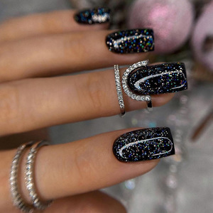 <span class=keywords><strong>Uñas</strong></span> Postizas Cuadradas Negras Cortas de <span class=keywords><strong>Navidad</strong></span> al por Mayor, <span class=keywords><strong>Uñas</strong></span> a Presión Personalizadas de Alta Calidad con Marca Privada - Product Image 1