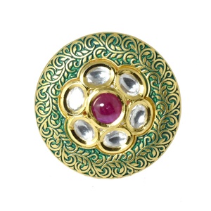 22K Gold Plated Kundan Polki <b>CZ</b> <b>Ring</b> Indian Ethnic Bridal Statement <b>Ring</b> Traditional Wedding Engagement Jewelry - Product Image 2