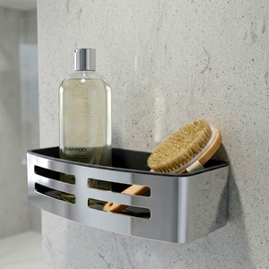 Wall Mount Rectangle Chrome Finish Modern Eco-Friendly Multifunction Storage <b>Shelf</b> Shower Basket Bathroom Corner SS304 ABS - Product Image 2