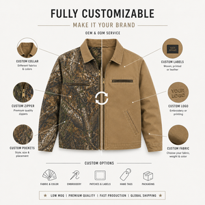 Vestes pour hommes, veste de travail réversible en toile de canard personnalisée, veste zippée style Detroit camouflage et kaki pour hommes, OEM, marque privée - Product Image 4