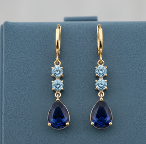 <b>Blue</b> Hydro <b>Topaz</b> 5MM Round <b>Blue</b> <b>Topaz</b> Drop <b>Earrings</b> 925 Sterling Silver 18K Gold Plated Dangle <b>Earrings</b> Wedding Jewelry - Product Image 1