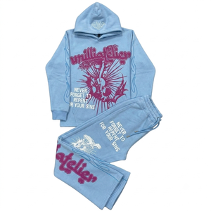 Ensemble sweat à capuche et pantalon de survêtement en coton personnalisé, coupe oversize, imprimé graphique streetwear, tenue de jogging épaisse pour hommes et femmes - Product Image 4