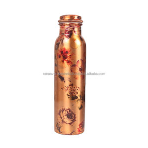 Botella de agua de cobre a prueba de fugas de recipiente de cobre Ayurvédico con estampado Floral de alta calidad en diseño ancho para uso diario - Product Image 2