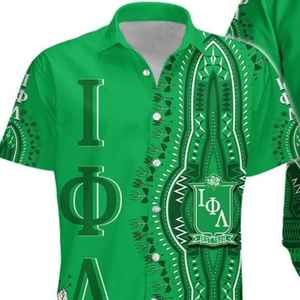 Camisa Hawaiana Personalizada Iota Phi Lambda, Verde Esmeralda, Estampado Dashiki, Manga Corta, Abotonada, Ropa Casual de Verano - Product Image 2