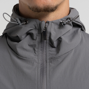Men Solid Grey Breathable Eco-Friendly Polyester/Cotton Windproof Tracksuit Set Lightweight Hooded <b>Zip</b>-<b>Up</b> <b>Jacket</b> Pants 2-Piece - Product Image 5