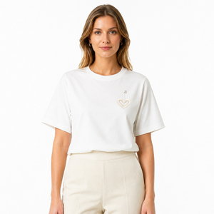 Camiseta Casual de Lujo para Mujer, con Cuentas de Imitación de Perla, Cuello Redondo, Manga Corta, Blusa de Verano con Gráficos de Pedrería - Product Image 1