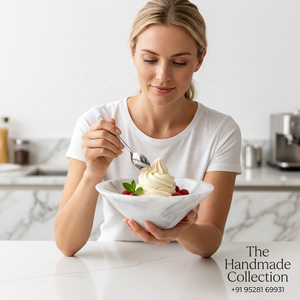 Tazón de Postre de Resina Hecho a Mano, Diseño Minimalista, Patrón de Mármol Blanco Pulido, Ecológico, Apilable, Apto para Lavavajillas - Product Image 1