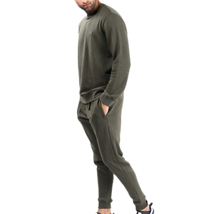 Ensemble de sweat-shirt à col rond uni pour homme, pantalon de jogging en molleton, 2 pièces, vêtements décontractés d'automne, coton tricoté, molleton français - Product Image 1