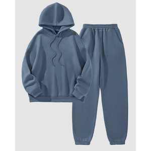 Unisex Hooded Tracksuit Full Sleeve Solid Color Casual Loose Fit Drawstring <b>Pants</b> Breathable Cotton Autumn Wear - Product Image 4