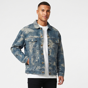 Men Distressed Washed <b>Denim</b> Jacket High Quality Polyester Cotton Turn Down Men's Canvas Jeans Jackets Button Closure <b>Denim</b> <b>Coat</b> - Product Image 1