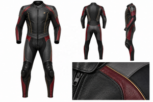 Combinaison de moto en cuir de luxe haut de gamme |   Bourgogne Brun |   Imprimé hivernal |   Fabricant OEM ODM |   Design haut de gamme - Product Image 6