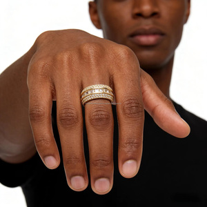 Triple Row Cluster <b>Rings</b> 925 Sterling <b>Silver</b> Gold Plated Hip Hop <b>Statement</b> <b>Ring</b> for Mens Womens Unisex Anniversary Gift Prongs - Product Image 4
