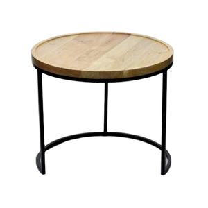 Mesitas de Noche de Hierro con Esquinas Redondeadas y Tapa de Madera, Mesa de Centro Decorativa de Hierro Forjado con Tapa de Piedra para Exteriores - Product Image 1