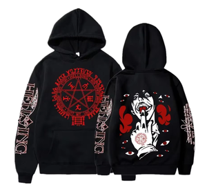 Gothic Anime Style Graphic Hoodie <b>Mens</b> Womens Cotton Fleece <b>Pullover</b> Harajuku Streetwear Wholesale Oversized Hoodie 100% Cotton - Product Image 4