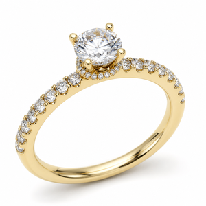 Anillo de Compromiso Clásico Solitario con Diamante Cultivado en Laboratorio, Banda Pavé, Halo Oculto, Certificado IGI, Oro Blanco de 14K con Baño de Rodio, Regalo - Product Image 1