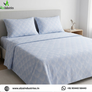 King Size Light Blue Geometric Bedsheet <b>Set</b> | Soft Cotton <b>Bedding</b> <b>Set</b> with Pillow Covers | Lightweight Modern Bedroom Decor Bed - Product Image 2