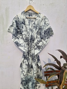 Tropical Print Cotton <b>Kaftan</b> Dress Women Summer <b>Maxi</b> Midi Beach Wear Loose Boho <b>Kaftan</b> Wholesale Resort Wear Dress - Product Image 2