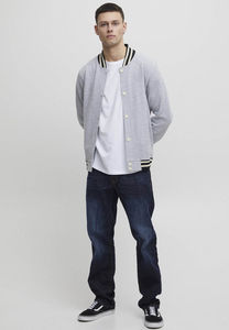 Chaqueta Varsity con botones y cuello acanalado con puños, estilo moderno, con logo personalizado, para hombre, estilo Letterman, universitaria, de béisbol, tipo bomber. - Product Image 3