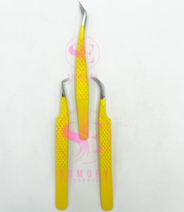 Nouvelle arrivée pince à épiler professionnelle en acier inoxydable jaune solide Extensions de cils durables avec pointe en fibre pointue - Product Image 5