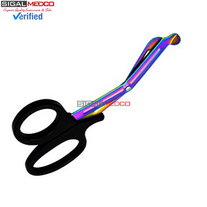 Ciseaux EMT 7,25 pouces, lames arc-en-ciel avec manche noir, acier inoxydable allemand, ciseaux utilitaires EMT, bandage de traumatisme, paramédical - Product Image 4