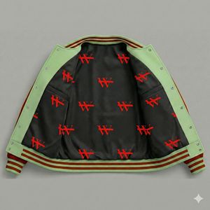 Chaqueta Varsity con mangas de cuero PU y bordado directo - Product Image 5