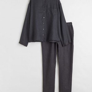 Pyjama d'été respirant en polyester/coton doux à manches courtes avec cordon de serrage pour femme, ensemble de vêtements de détente à la maison - Product Image 1
