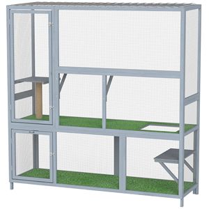 Cuccia Classica in Legno per Gatti da 77 Pollici con Tetto Impermeabile, Piattaforme e Tiragraffi - Recinto Esterno per Gatti, Arredamento per Animali Domestici - Product Image 1