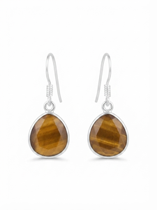 Tiger Eye Gemstone <b>Earrings</b> 925 <b>Solid</b> Sterling <b>Silver</b> Drop Shape <b>Earrings</b> for Women Girls Dangle <b>Earrings</b> <b>Silver</b> Jewellry - Product Image 2