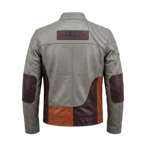 Chaqueta de Cuero Personalizada para Hombre en Gris y Marrón, con Hombreras Acolchadas Tricolor, Estilo Motero, de Cuero Vacuno Auténtico, Ropa de Calle, Venta al Por Mayor - Product Image 2