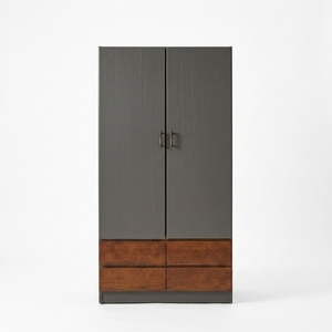 Two Tone Grey Wooden Wardrobe Armoire Solid Teak <b>Storage</b> <b>Cabinet</b> Base Drawers Modern Scandinavian <b>Bedroom</b> Closet Door Organizer - Product Image 1