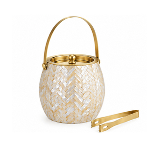 Seau à glace hexagonal en nacre et métal avec couvercle, incrustation de coquillages en mosaïque, refroidisseur à vin, seau à champagne avec poignée en branche de corail - Product Image 5