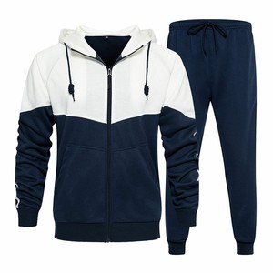 Ensemble de survêtement décontracté pour homme avec capuche et fermeture éclair, manches longues, color block, en polyester et coton, idéal pour l'automne, OEM - Product Image 3