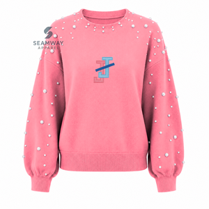 แจ็คแอนด์จิลออฟอเมริกาเสื้อสเวตเชิ้ตผ้าฝ้ายปักลายมุกสำหรับผู้หญิง คอกลม ปักตัวอักษรกรีก เสื้อสวมหัวลำลอง - Product Image 1