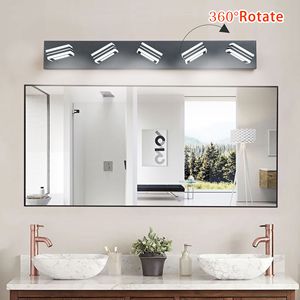 Moderna Lampada da Parete a 5 Luci LED Nera da 32 Pollici con Paralumi Quadrati in Acrilico e Illuminazione a Specchio per Bagno - Product Image 4