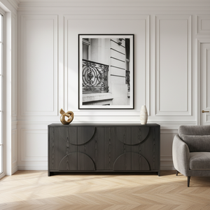 Aparador de Madera Moderno Semicircular con Panel de Media Luna, Mueble de Almacenamiento de Madera con Panel de Arco de 4 Puertas, Diseño de Arco Moderno - Product Image 4