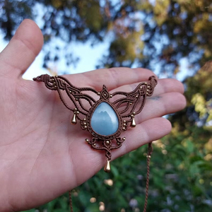 Handmade Labradorite Macrame Choker <b>Necklace</b> Black Cord Boho Gothic Jewelry Natural Labradorite Stone <b>Statement</b> <b>Necklace</b> - Product Image 1