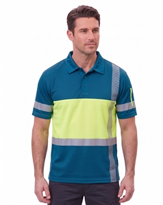 Chemises polo haute visibilité pour hommes, deux tons, orange néon et gris anthracite, vêtements de travail de sécurité, manches avec poche zippée, bande réfléchissante. - Product Image 2