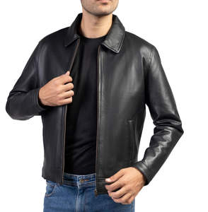 Chaqueta de Cuero para Hombre, Estilo Motero, Casual, Deportiva, con Cuello Alto, Impermeable, Transpirable, de Piel de Oveja - Product Image 1